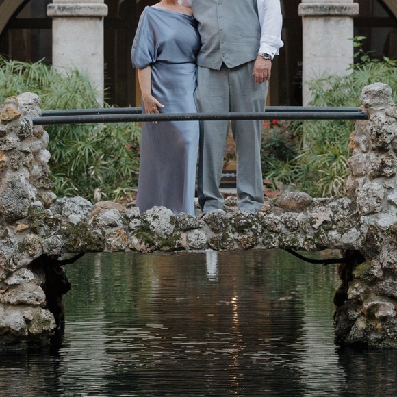 Amsale Slouch Dress - Draped Satin One-Shoulder Gown in Slate - Picture 3 of 4